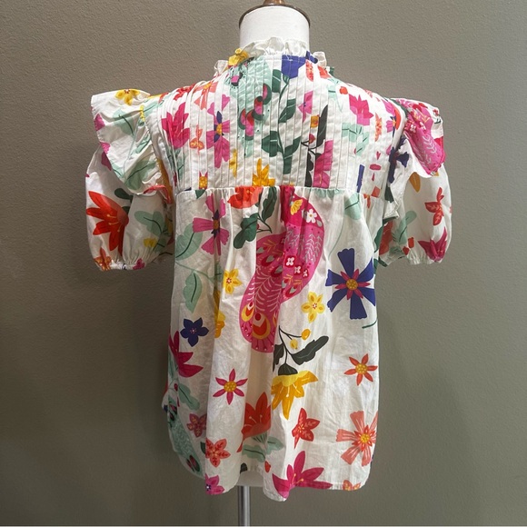 Floral Ruffle Sleeve Top Sincerely Ours Nora EUC Pretty Peacock - Picture 7 of 14
